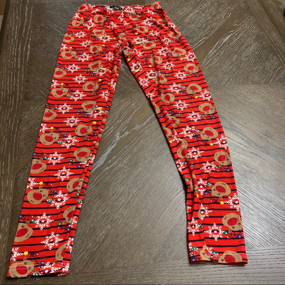 Poof super comfy red Christmas reindeer leggings Size S